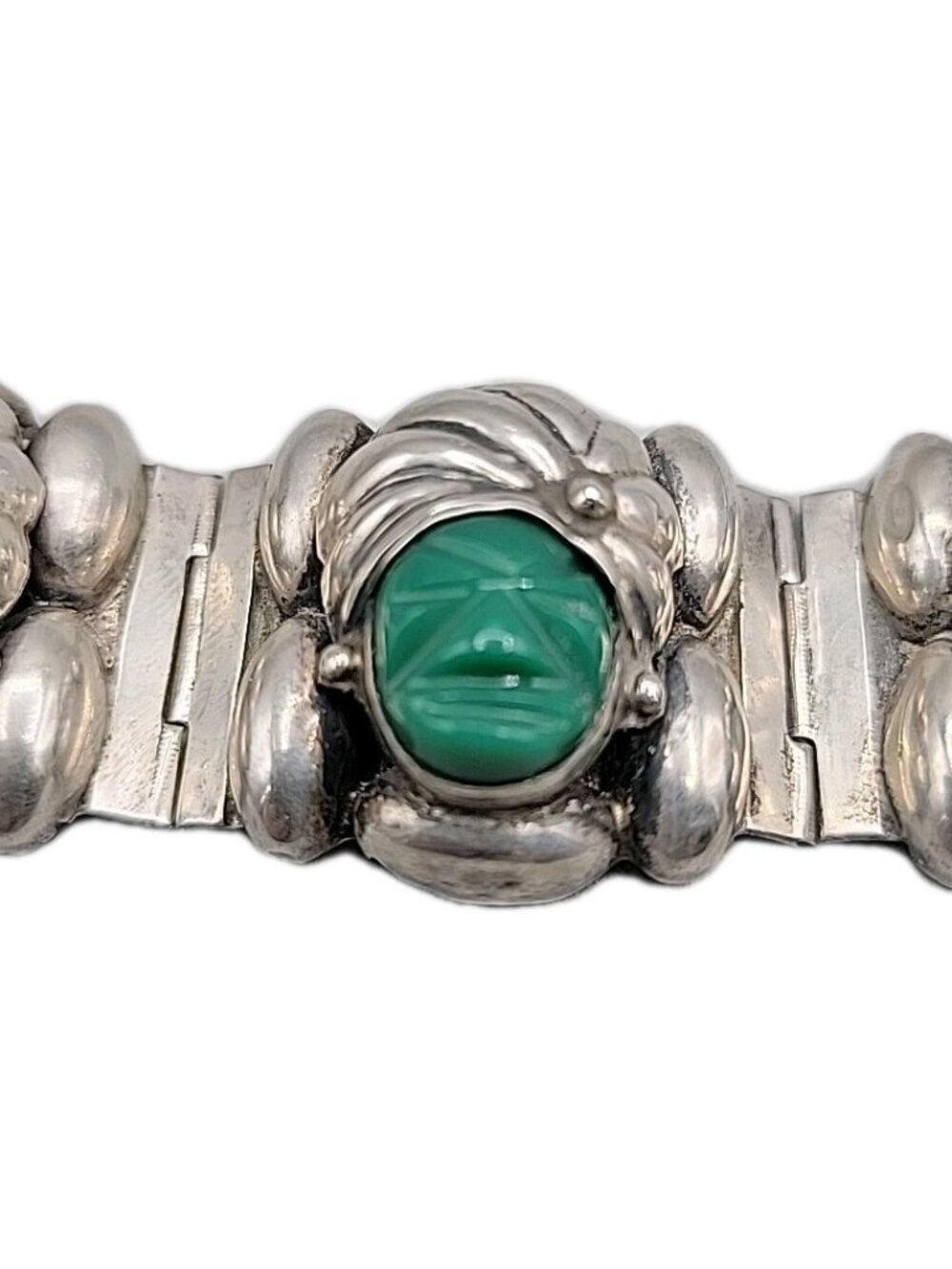 VTG Rancho Alegre Taxco 925 Green Onyx 5-Face Portrait Panel Bracelet 60.67g 7" - Picture 15 of 16